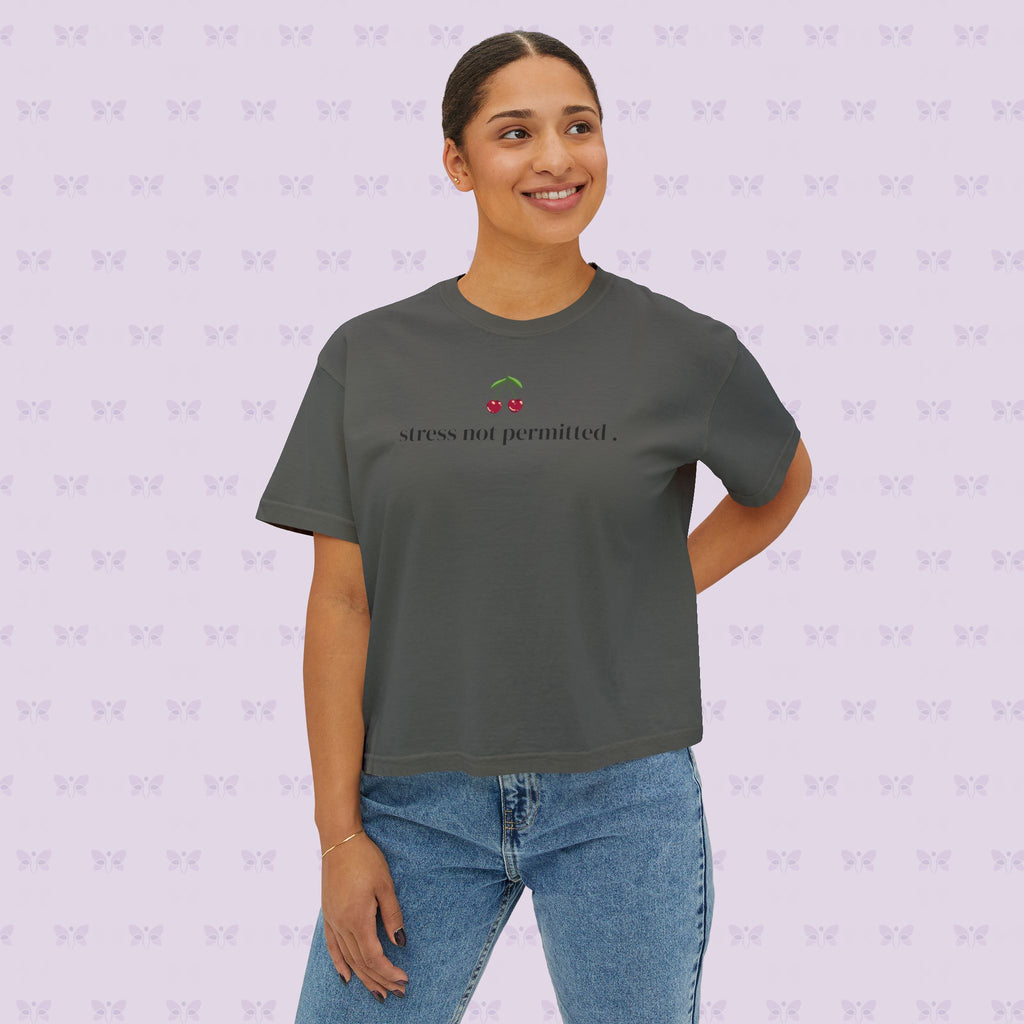 Stress Not Permitted Cherry Cropped Tee | Lupus Don’t Stop Nothing But Stress | Bold Summer Statement Shirt