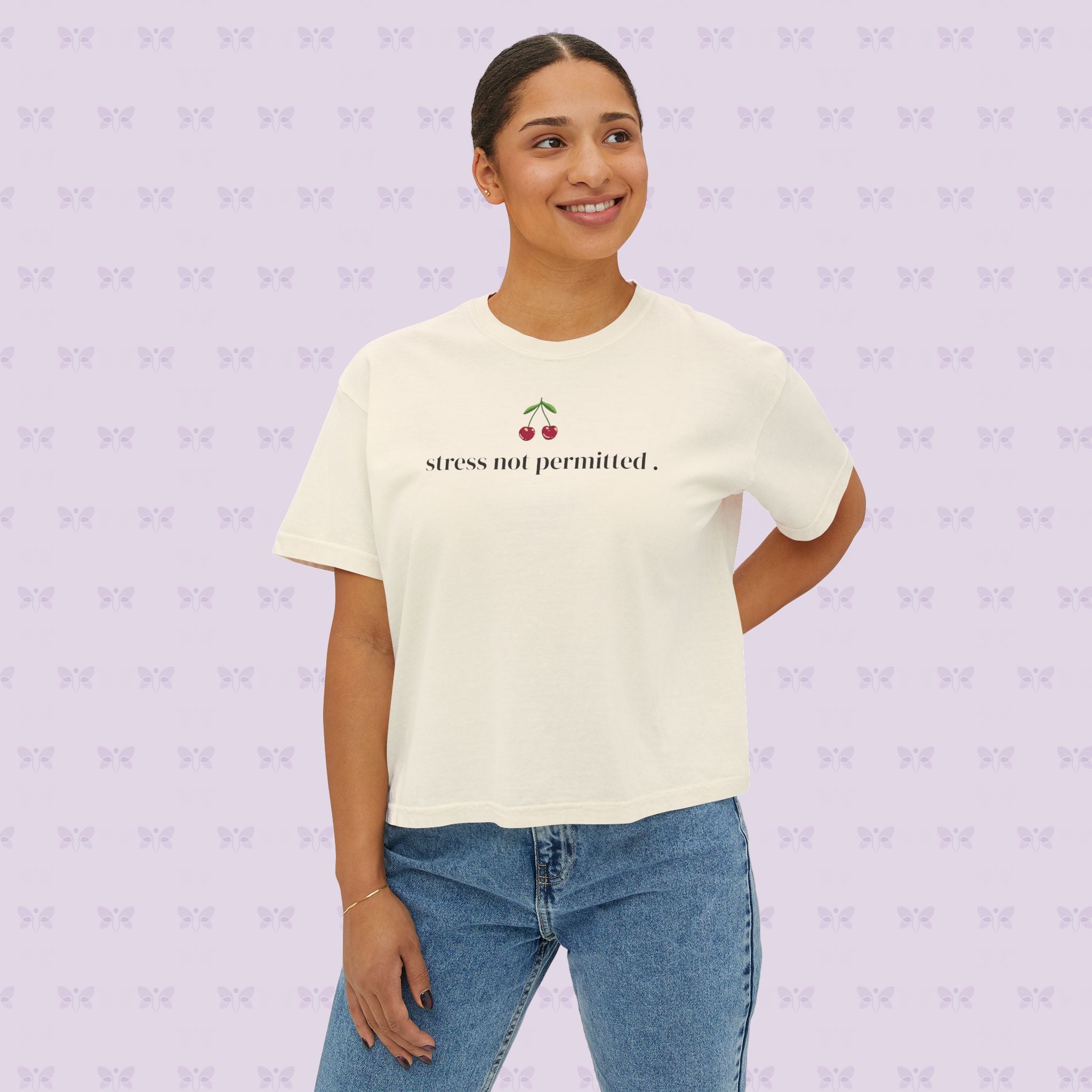 Stress Not Permitted Cherry Cropped Tee | Lupus Don’t Stop Nothing But Stress | Bold Summer Statement Shirt