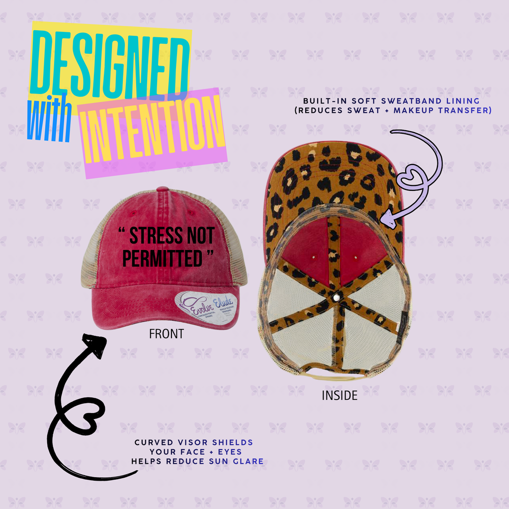 “ STRESS NOT PERMITTED” Embroidered Mesh-Back Cap | Sun Protection + Autoimmune-Friendly