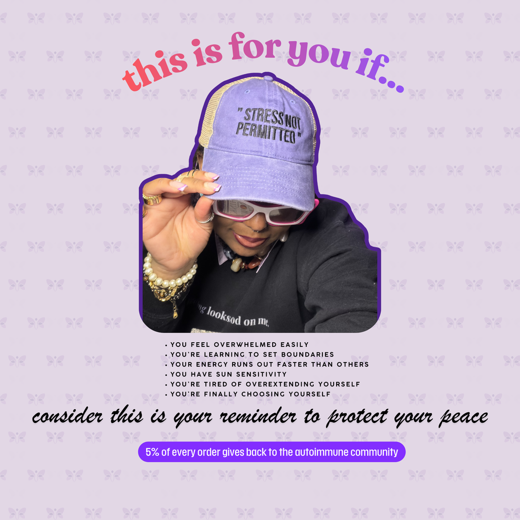 “ STRESS NOT PERMITTED” Embroidered Mesh-Back Cap | Sun Protection + Autoimmune-Friendly