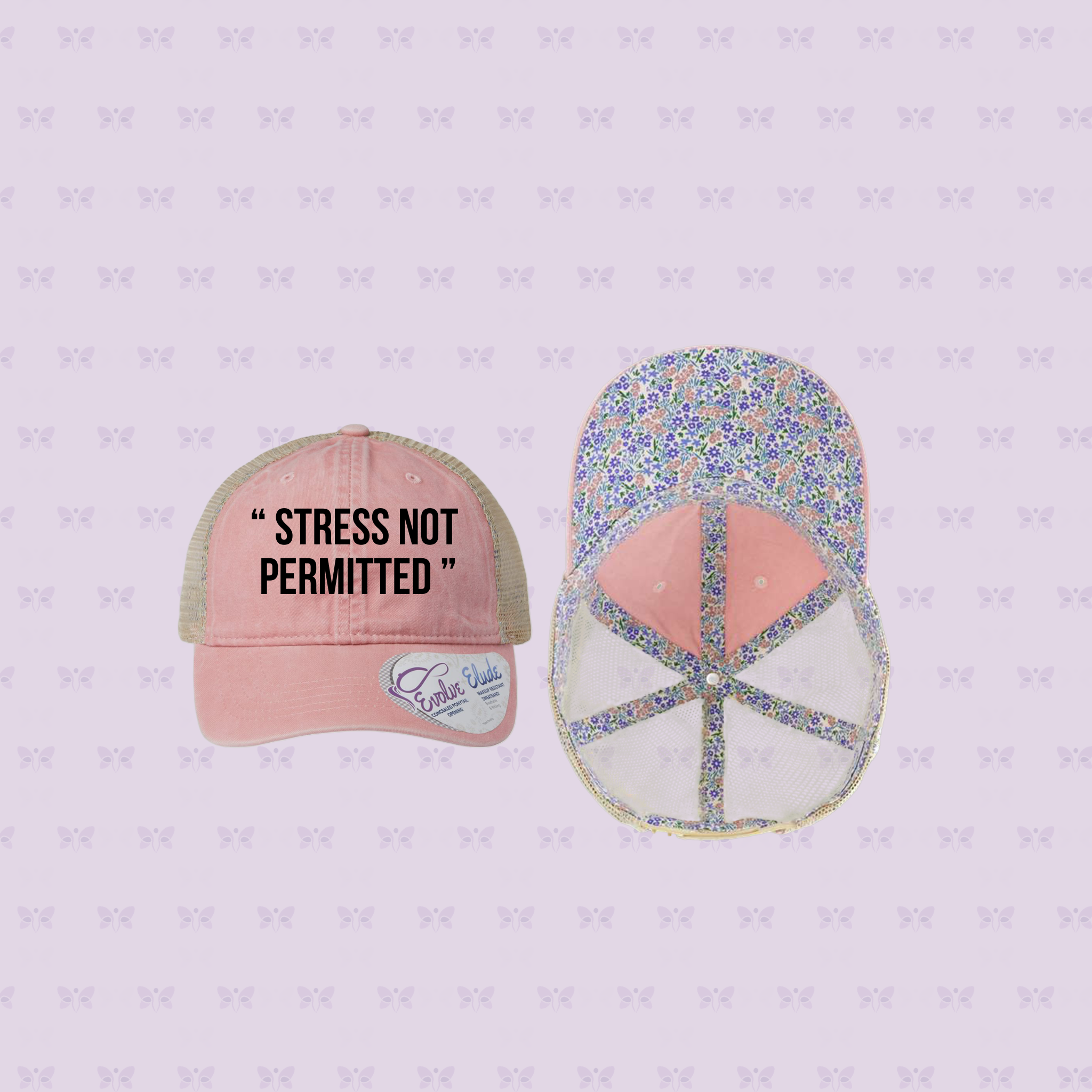 “ STRESS NOT PERMITTED” Embroidered Mesh-Back Cap | Sun Protection + Autoimmune-Friendly