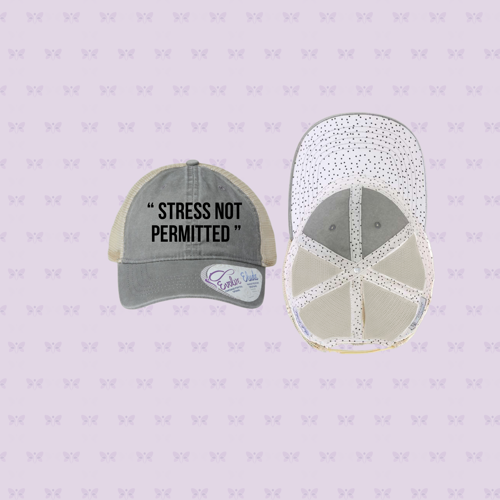 “ STRESS NOT PERMITTED” Embroidered Mesh-Back Cap | Sun Protection + Autoimmune-Friendly