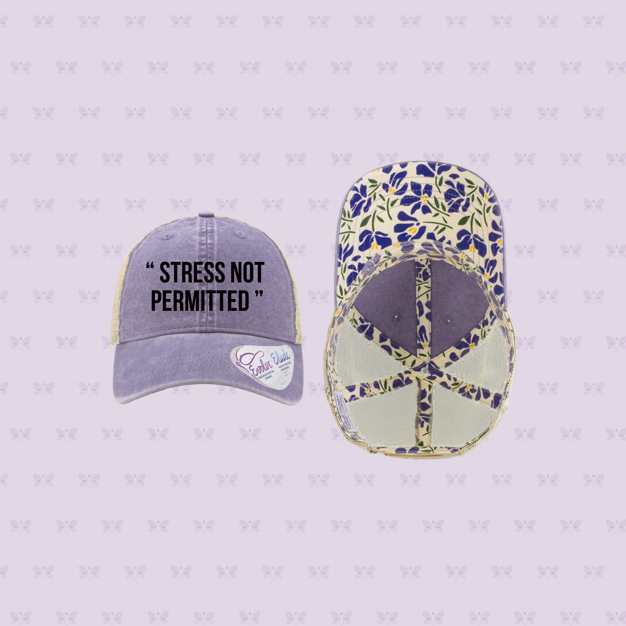 “ STRESS NOT PERMITTED” Embroidered Mesh-Back Cap | Sun Protection + Autoimmune-Friendly