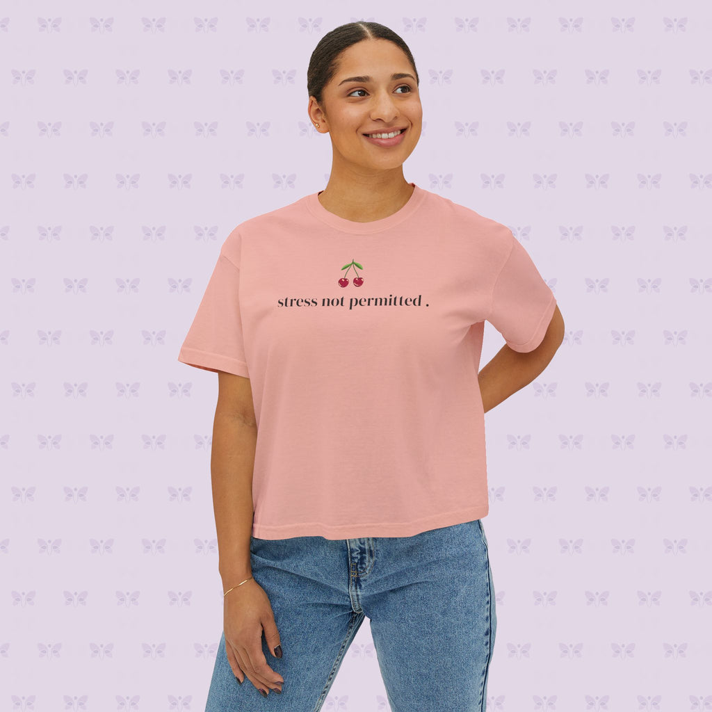 Stress Not Permitted Cherry Cropped Tee | Lupus Don’t Stop Nothing But Stress | Bold Summer Statement Shirt