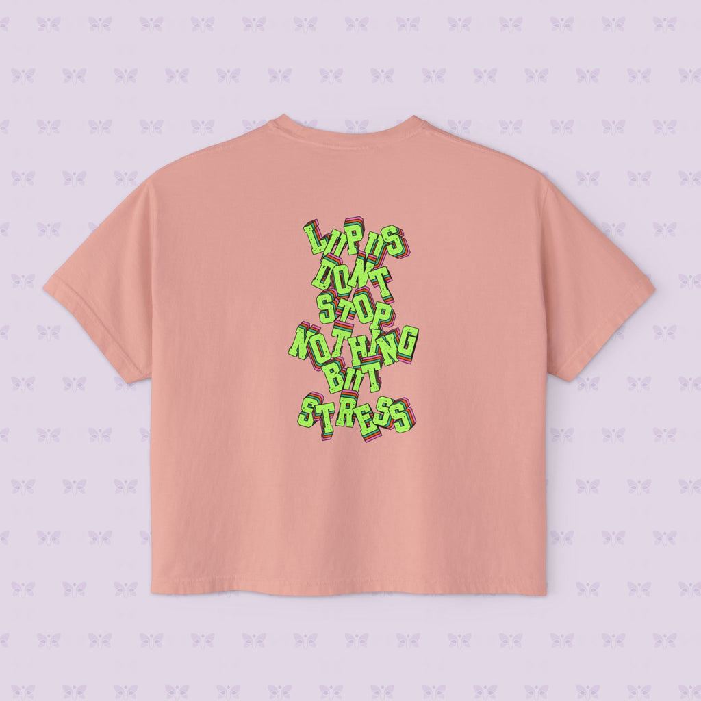 Stress Not Permitted Cherry Cropped Tee | Lupus Don’t Stop Nothing But Stress | Bold Summer Statement Shirt