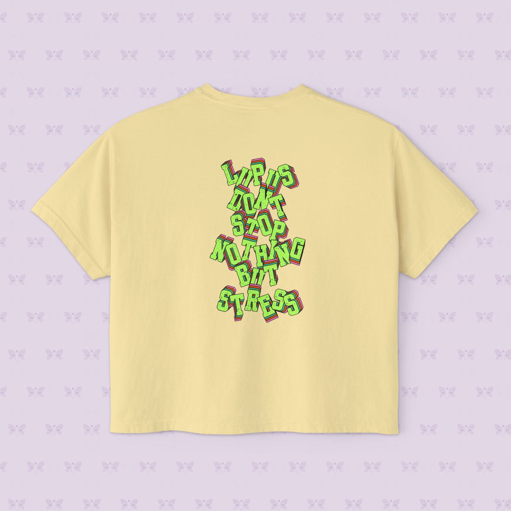 Stress Not Permitted Cherry Cropped Tee | Lupus Don’t Stop Nothing But Stress | Bold Summer Statement Shirt