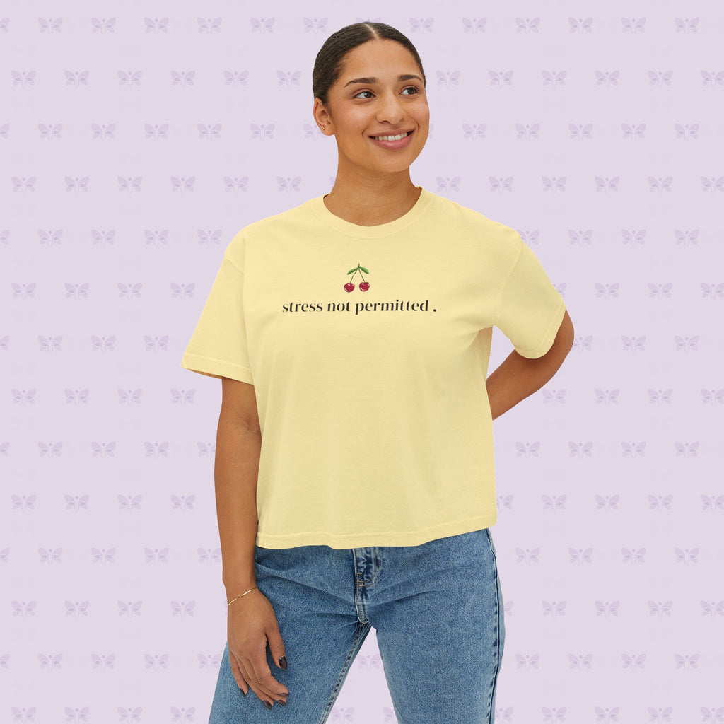 Stress Not Permitted Cherry Cropped Tee | Lupus Don’t Stop Nothing But Stress | Bold Summer Statement Shirt